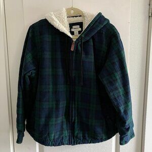 LL Bean Plaid Jacket Sherpa Lined Blue Green Zip Coat  Extra Large Retails $120